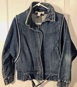 Vintage 80s LEARSI Denim Jacket Small Cropped Punk Rock Belted Made Uruguay